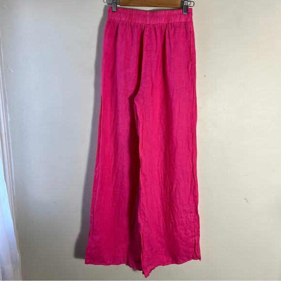 STARK X 100% Linen Wide Leg Pants Size Medium Hot Pink High Rise Pull On Linen - Picture 7 of 13
